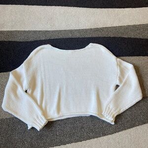 Aerie White Knit Cropped Oversized Pullover Cozy Sweater SZ M